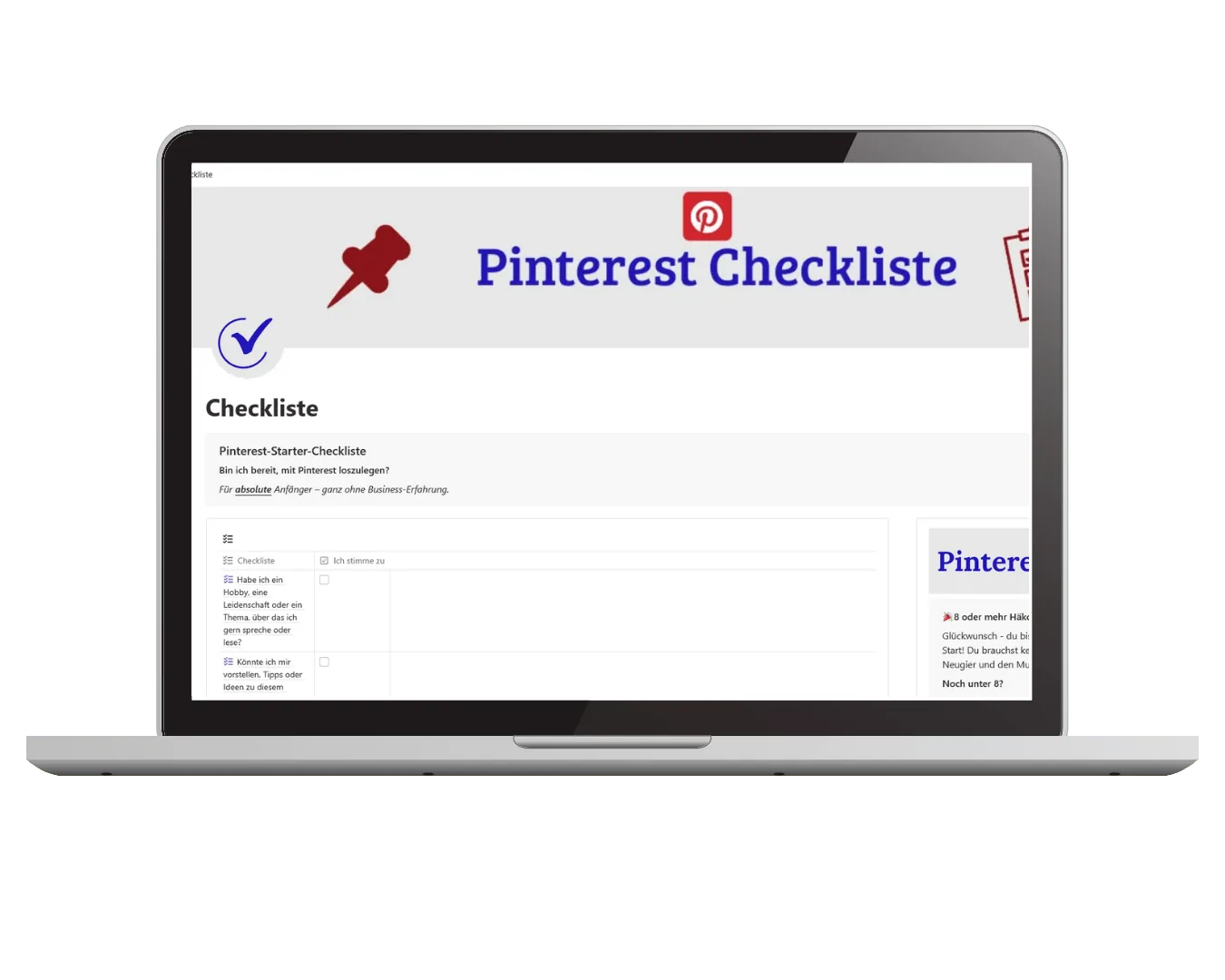 Im Bildschirm wird der Checkliste gezeigt