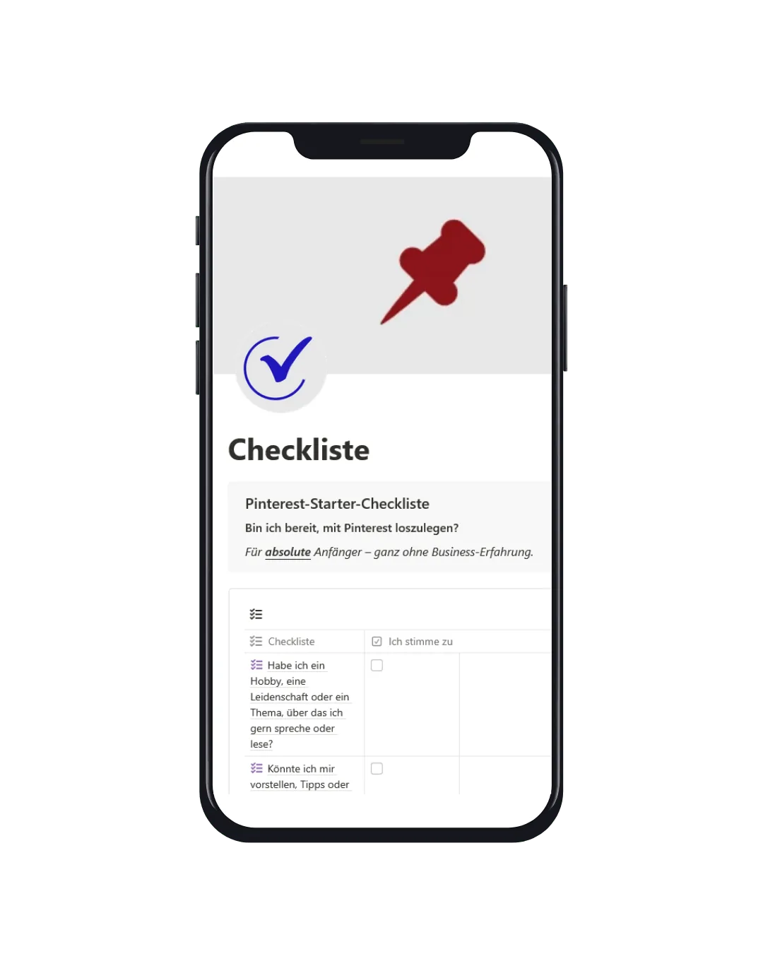 Handy das Zeigt teil der Checkliste