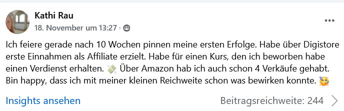 Positive Facebook Kommentar von Kathie Rau