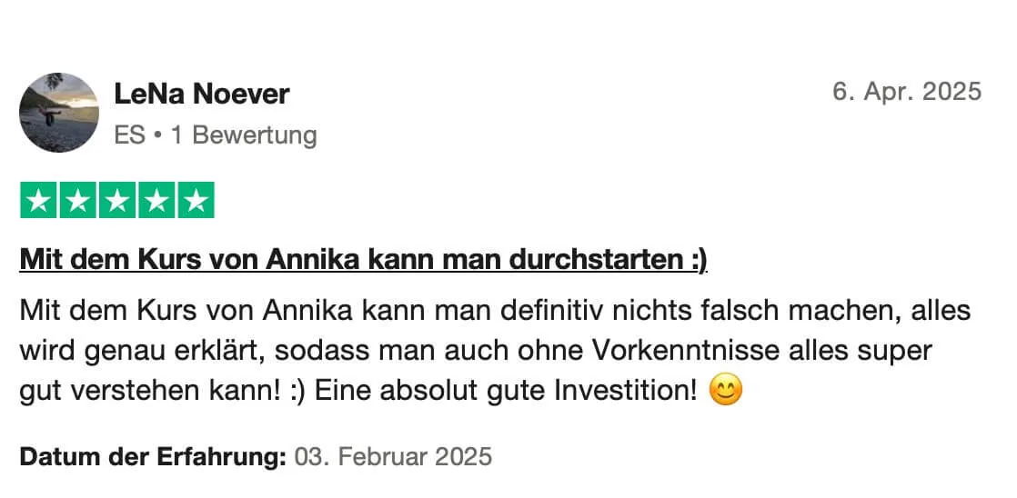 Trustpilot Review von Lena. 5 Sterne review